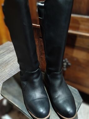 Muck Boot Company Leather Riding Boots Women 7 Tall Black Stretch Back Buckle